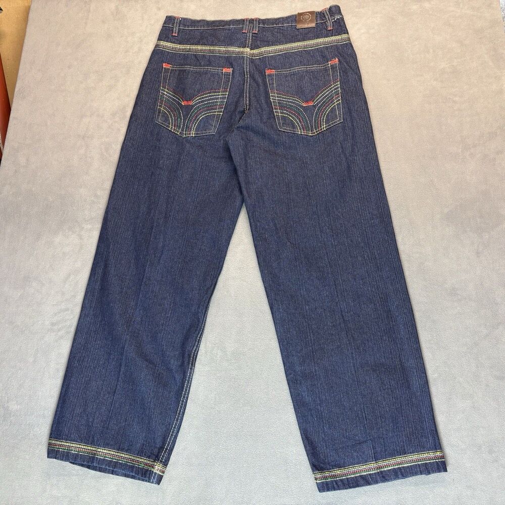 Noiz Jeans Size 36‎ Embroidered Y2K Baggy Skater Jeans Dark Wash 36x31